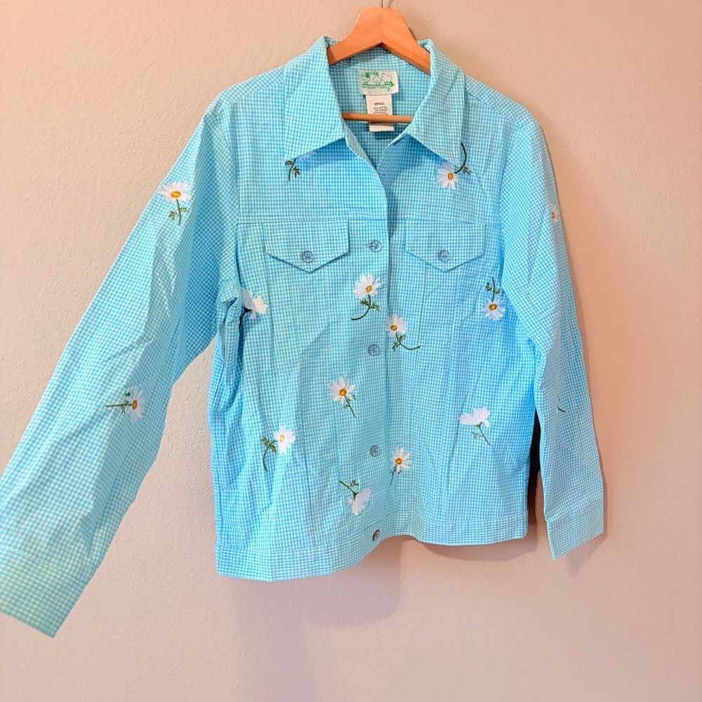 Quacker Factory Jacket Womens Small S Gingham Vintage Embroidered Floral Cotton - Picture 4 of 6